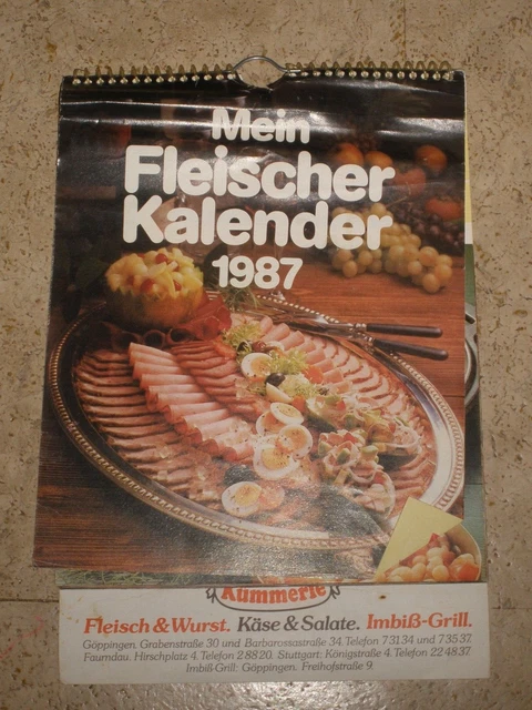 ALTER FLEISCHER KALENDER 1987 Metzgerei Kümmerle Göppingen mit Rezepten