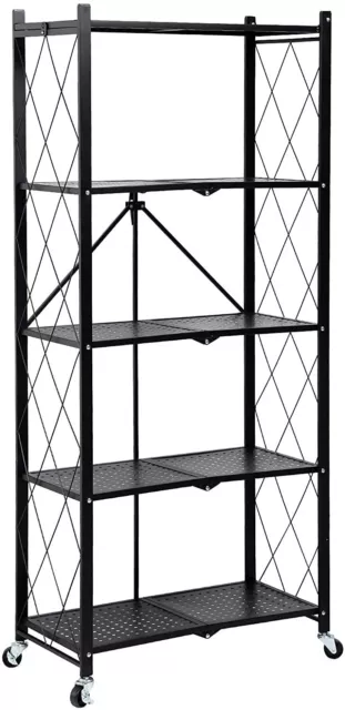 HealSmart 3-5 Tier Heavy Duty Foldable Metal Rack Storage Shelving Unit w/Wheels