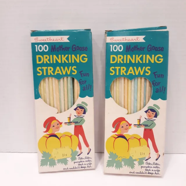 2 Vintage Sweetheart Mother Goose Paper Drinking Straws in Original Box