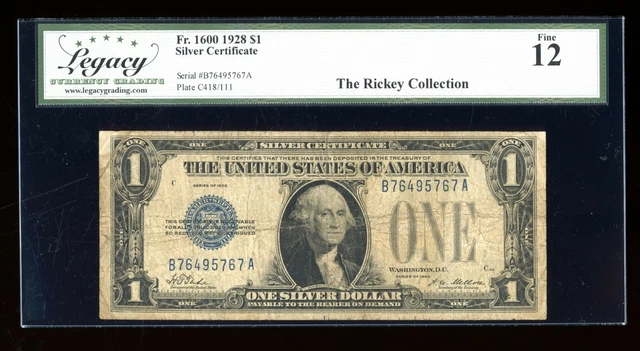 DBR 1928 $1 Silver Fr. 1600 BA Block Legacy 12 Serial B76495767A