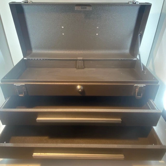 Vtg Machinist Tool Box Kennedy Mfg. #220 Steel 3 Drawers 20x10x9 USA **NO Key
