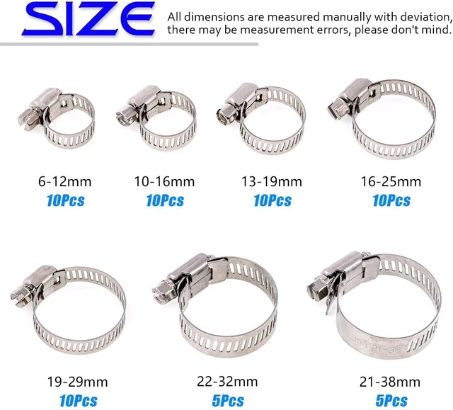 46PCS Premium Adjustable Stainless Steel Hose Clamps Kit, 7 Size 1