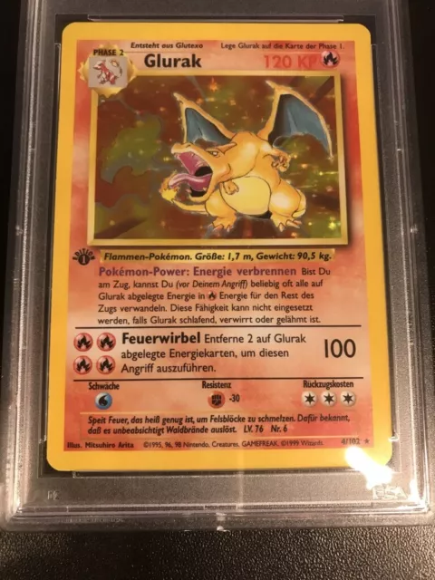 Pokemon Glurak Charizard 1. Edition Base Set | PSA 8 Near Mint Holo | German