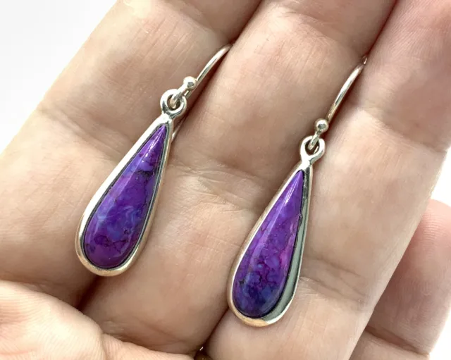 Designer NK Southwest Style Sterling Silver Purple Turquoise Dangle Earrings