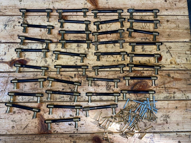 35 Vintage Heavy Brass Black Stainless Cabinet Drawer Door Pull Handles