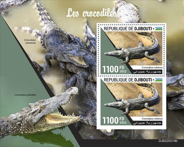 Dschibuti - 2022 Nile Crocodile auf Briefmarken - 2 Souvenir Blatt - DJB220314b