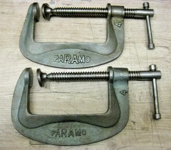 Pair of x2 Paramo 4" Inch G Cramp Clamps Made in England Super Condition