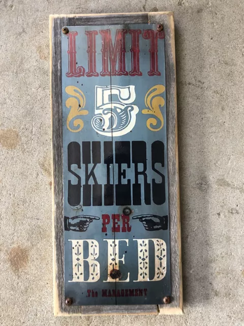 Limit 5 Skiers Per Bed Maine Skiing Ski Vintage Framed Steel Sign Cabin Decor