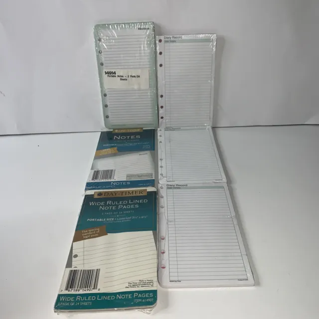 Day Timer Lot 6 sets of Assorted Insert Refill Paper Pads College Wide Ruled New