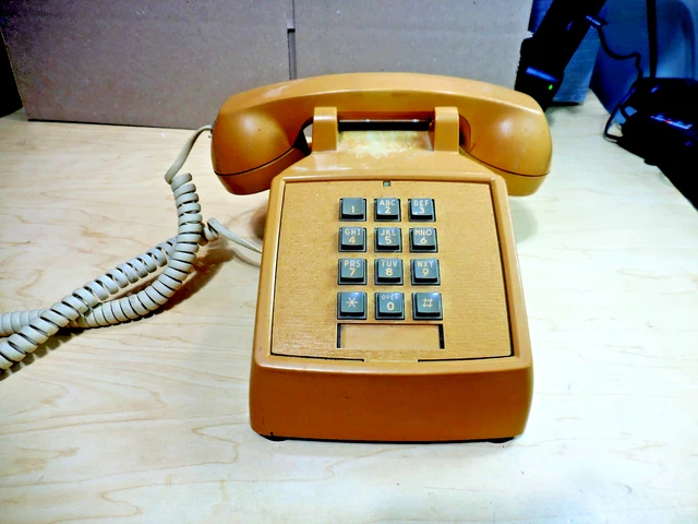 Push Buttones VINTAGE ITT 250044 Dark Beige Push Button Touch Tone Desk Phone USA ...