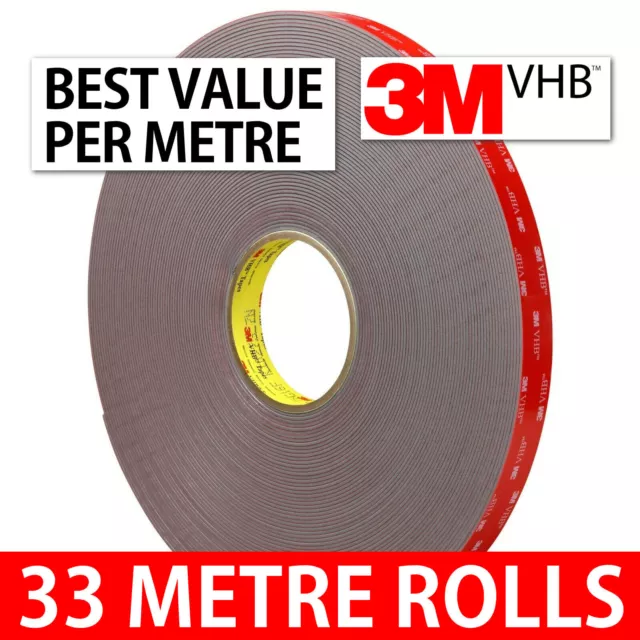 3M VHB DOUBLE SIDED TAPE, 33 METRES LONG STRONG TAPE, Black Clear Grey