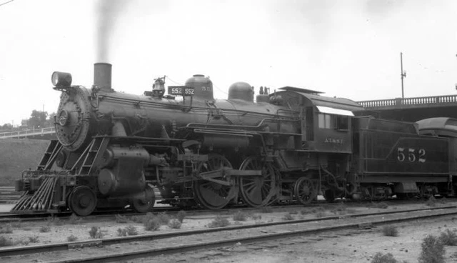 AT&SF SANTA FE Railroad locomotive engine No. 552 type 4-4-2 OLD TRAIN ...