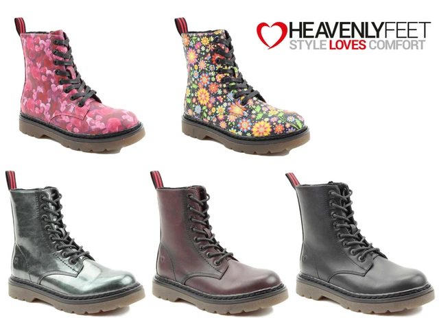 LADIES CHUNKY ANKLE Boots Heavenly Feet Lace Up Fashion Vegan