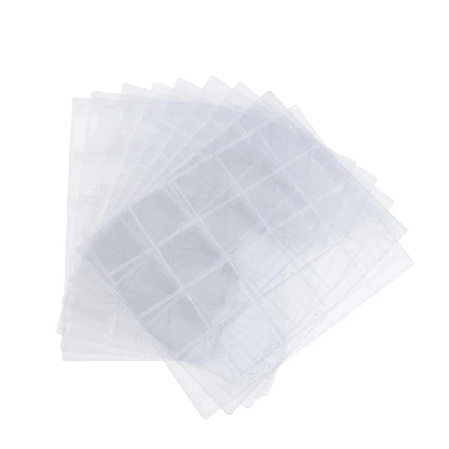 10pcs 20-Pocket Size 25.6x20 Coin Money Stamp Binder Pages Holders Clear