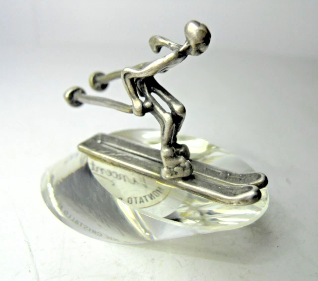 Miniatura Argento 800 Sciatore Su Base Cristallo Vintage Anni 70 Silver 4 Foto