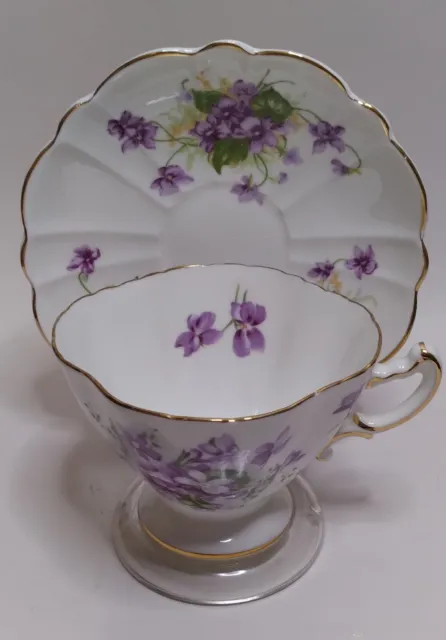 VINTAGE Hammersley Victorian Violets Scalloped Footed Cup & Saucer England