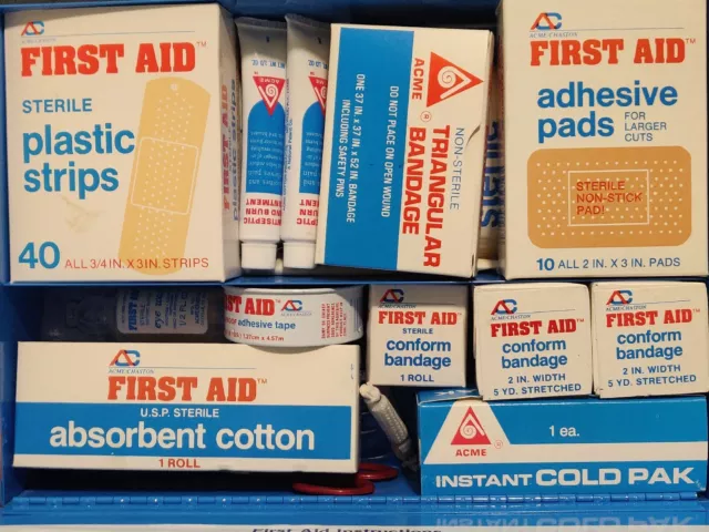 Vtg Acme Blue Metal #25 Industrial First Aid Kit Wall Mount Full of Bandaging 3