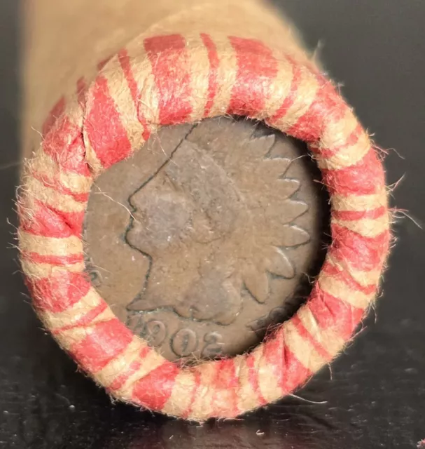 1902 and 1905 Indian Head Cent Ends on Mixed Wheat Cent Roll