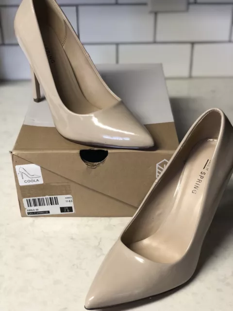 Call It Spring Nude Patent Leather Coola Pointed Toe Pump Heels Size 7.5 2