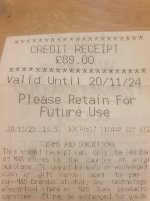 Marks And Spencer Credit Voucher £89