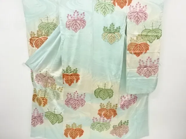 11353# Japanese Kimono / Antique Furisode / Embroidery / Paulownia