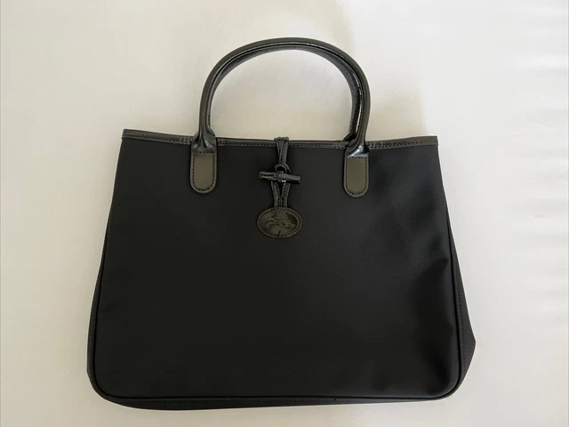 vtg Longchamp black top handle bag w/ bamboo toggle - Medium Size Like Roseau