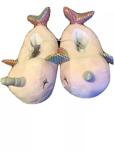 F F TESCO GIRLS Narwhal Slippers Bnwt Size 3 4 Older Girls Or 10