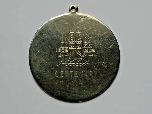 1958 BC Centenary (1858-) Souvenir Struck Medal - convex shape - suspension ring