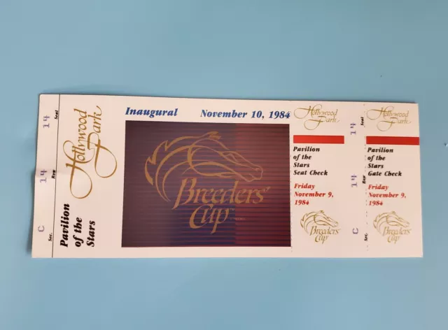 RARE 1984 Ticket to 1st Breeders Cup Horse Race Hollywood Park - Pavilion Stars