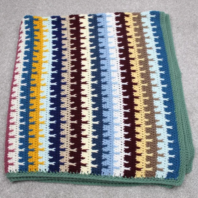 Crochet Knit Afghan Grandma Blanket Throw Lap Square Vintage 60" x 50" Colorful 2