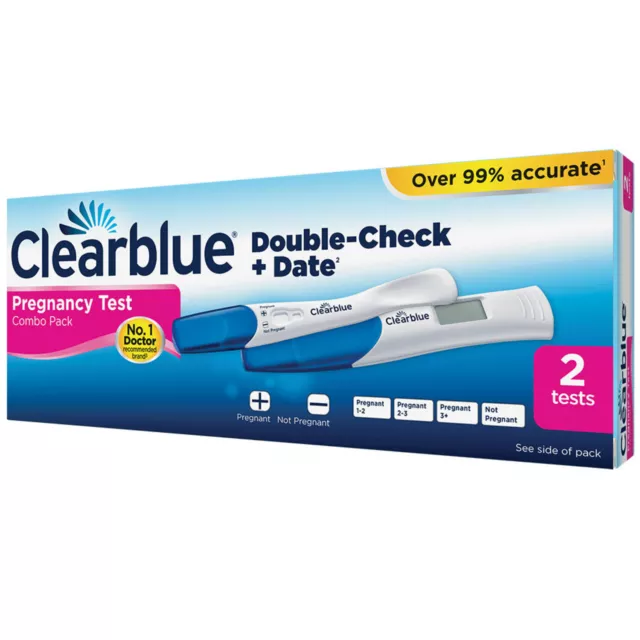 Test de grossesse CLEARBLUE double vérification et date - 2 packs de test 1 numérique et 1 visuel