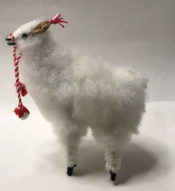 Real Peruvian Alpaca Fleece Fluffy Fur Standing Toy Llama Figure 5" Tall