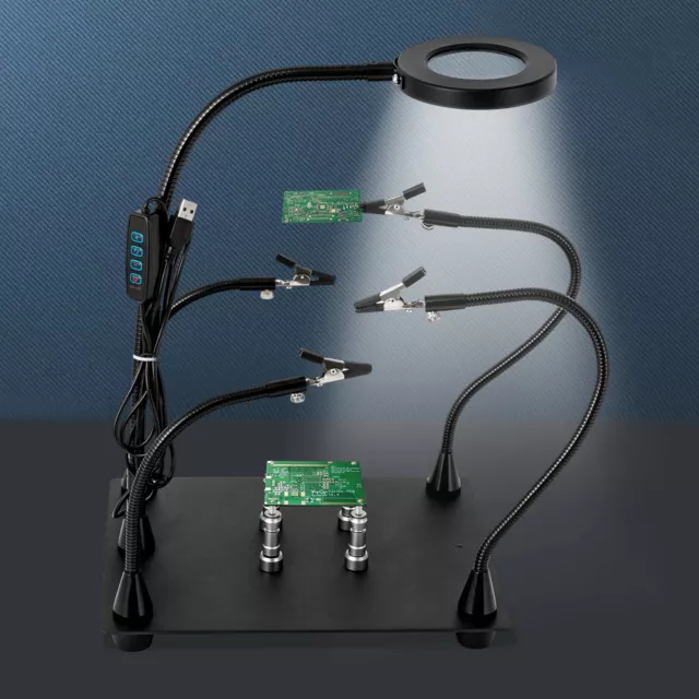 NEW Helping Hands Soldering Clamp Station+3X LED Magnifying Glass Lamp DC 5V/2A