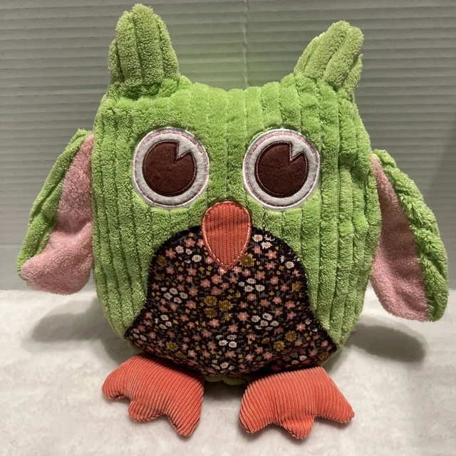 Animal Adventure OWL Green Ribbed Corduroy 12” Plush Flower Patch Pink Wings EUC