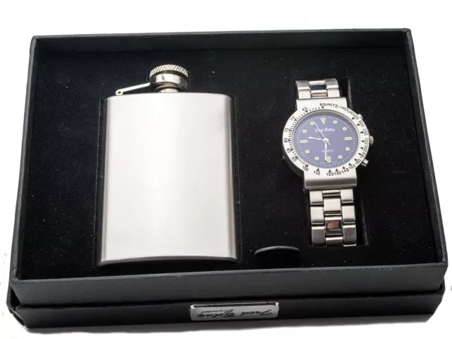 Fred Belay: Men's Gift Set, Stainless Steel Flask With  Analog Quartz Watch