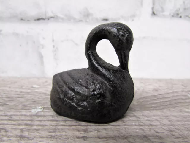 Tiny Wee Miniature Rustic 1 3/4" Tall Solid Cast Iron Swan Cygnet Bird Figure