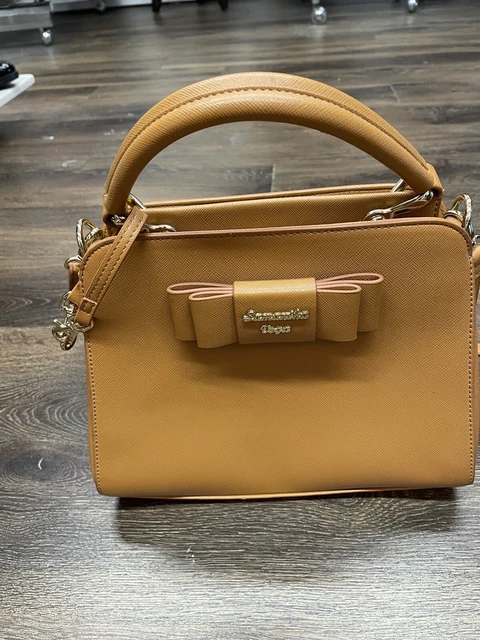 Samantha Vega 2Way Crossbody Bag Top Handle Ribbon Leather Tan Mustard EEUC