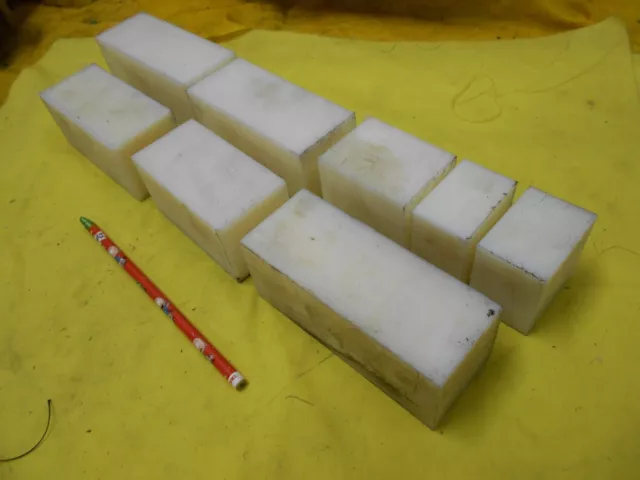 8 pc LOT of NATURAL DELRIN SQUARE BAR machinable plastic flat bar stock 2" x 2"