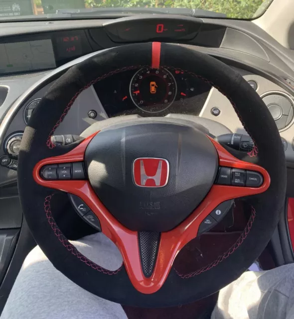 HONDA CIVIC MK8 FN2 Suede Trimmed Steering Wheel Red Stitch Si
