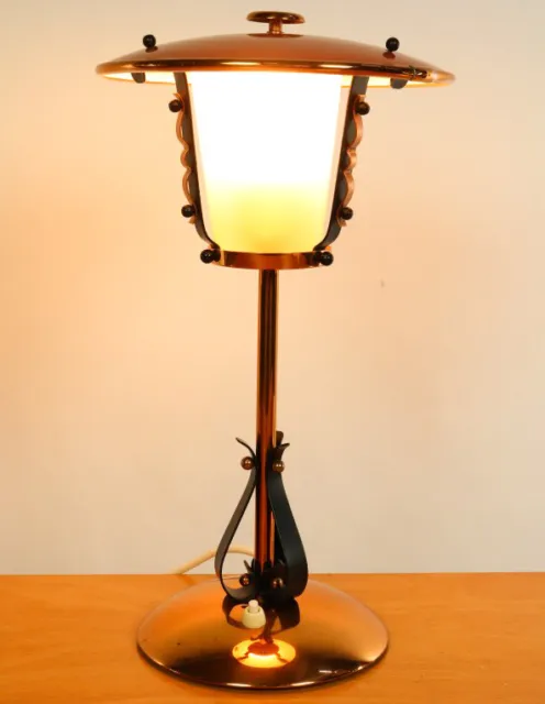 Alte Tisch Lampe Laternen Lese Leuchte Kupfer Design 40er 50er Jahre Vintage