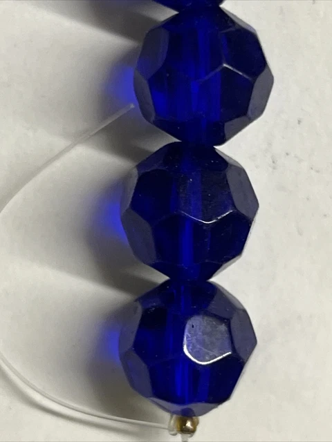12mm Round Faceted Cobalt Blue Color Glass Beads. 17 Beads Strand
