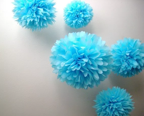 Blue Tissue Paper Pompoms Flower Wedding Party Decoration Pom Poms All Size