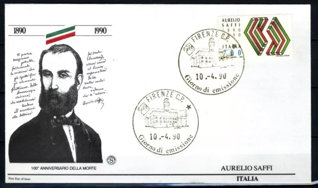 ITALIA 1990 - FDC FILAGRANO - Centenario della morte di Aurelio Saffi