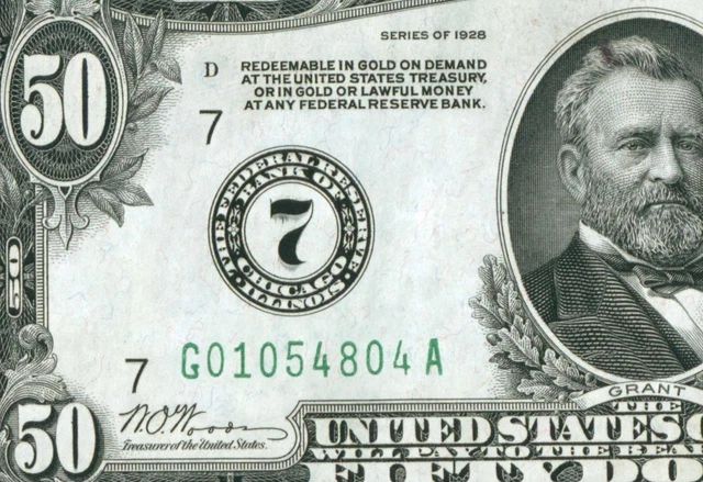 $50 1928 ((HIGHER GRADE CHOICE AU)) (( CHICAGO )) Federal Reserve Note AUCTIONS