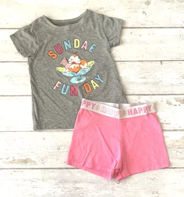 Girls 4T Outfit Ice Cream Sundae Fun Day Summer Outfit Pink Shorts Gray Shirt
