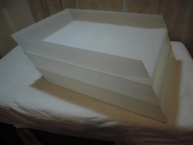 3 Stück Büro Ablage Kunststoff weiß matt stapelbar ca. 35 x 24 x 14 cm