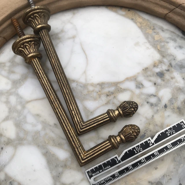 Vintage PAIR French Antique Brass Drapery Curtain Holdback Towel Hook Victorian 10