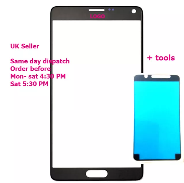 For Samsung Galaxy Note 4 N910F Front Touch Screen Outer Glass Black & Adhesive.