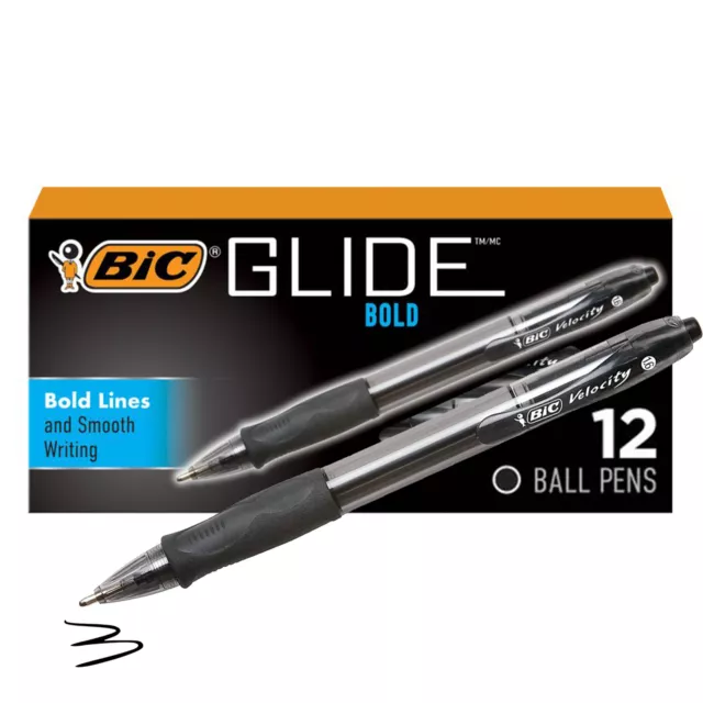 BIC Velocity Ballpoint Pens, Bold Point, 1.6 mm, Black Ink, 12-Pack