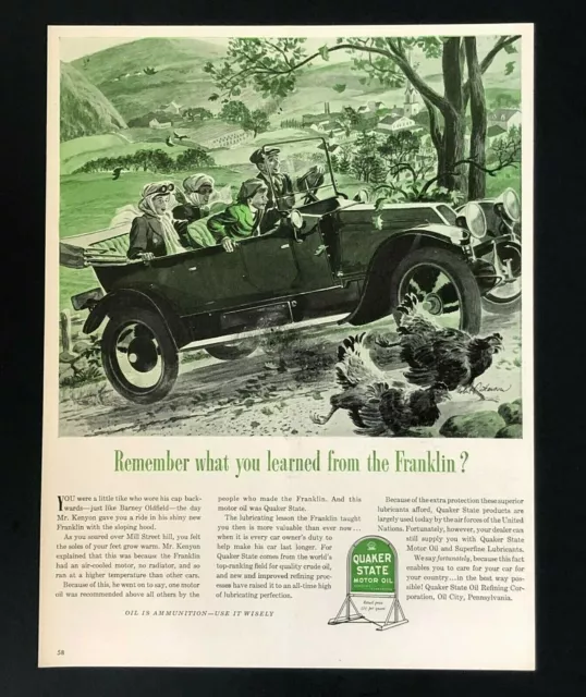 1944 Quaker State Motor Oil Advertisement Franklin Car Artwork Vtg Print AD